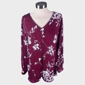 Ophelia Roe Womens Large Red Black White Floral Blous Polyester